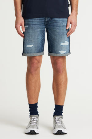 slim denim short dark blue denim