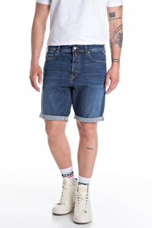 tapered denim short dark blue