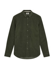 thumbnail: Donkergroene heren Anerkjendt casual overhemd van corduroy met effen, lange mouwen, klassieke kraag en knoopsluiting