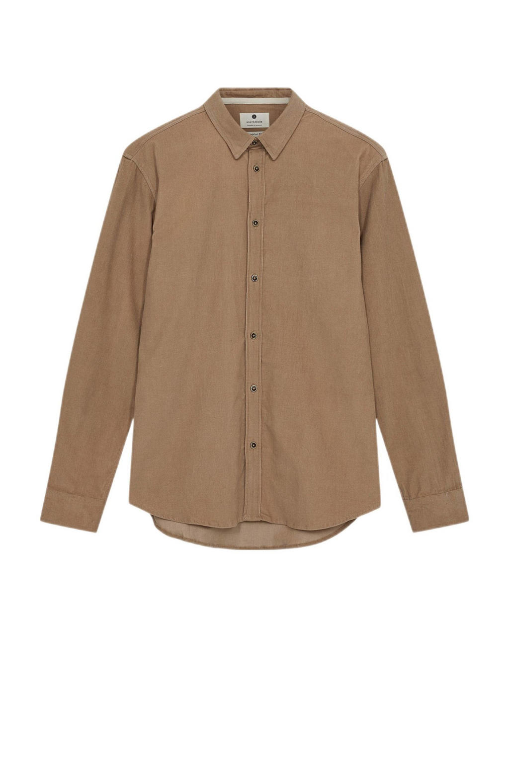 Lichtbruine heren Anerkjendt casual overhemd van corduroy met effen, lange mouwen, klassieke kraag en knoopsluiting