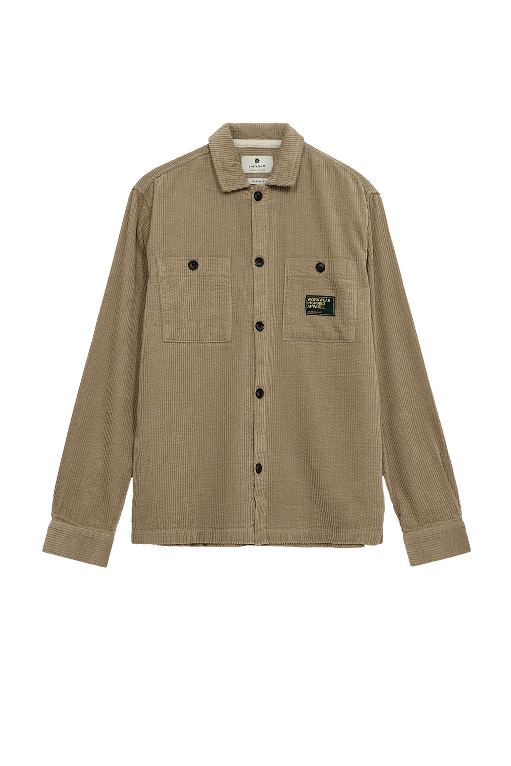 Lichtbruine heren Anerkjendt overshirt van corduroy met effen, lange mouwen, klassieke kraag en knoopsluiting