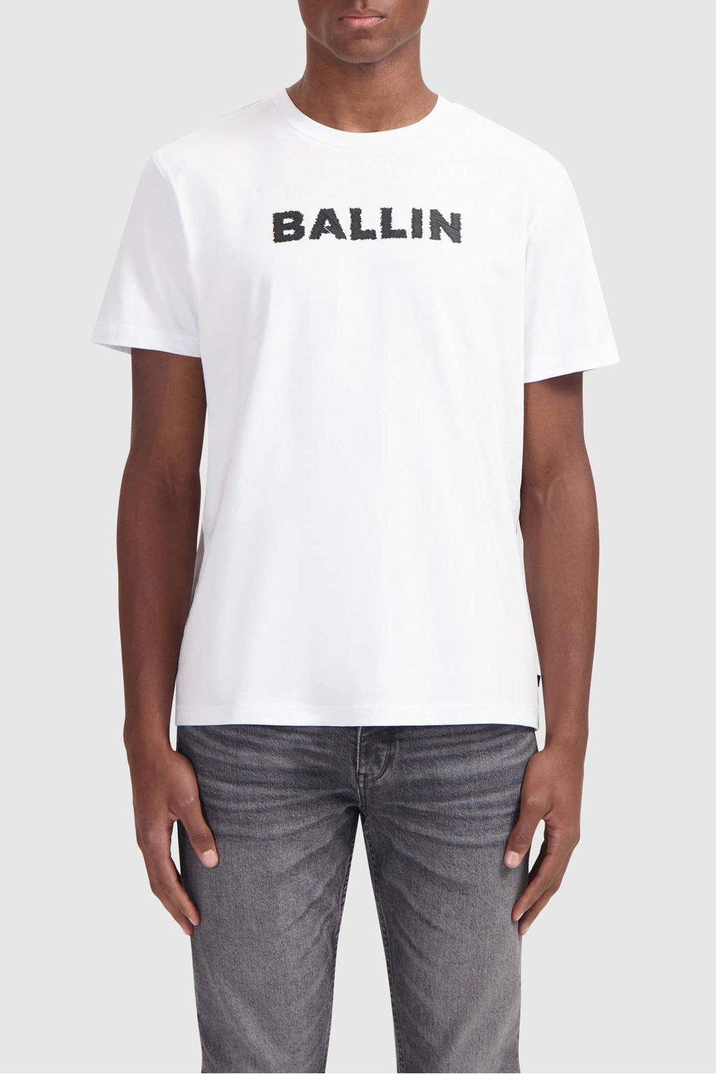 Witte heren Ballin T-shirt van katoen met logo dessin, korte mouwen en ronde hals