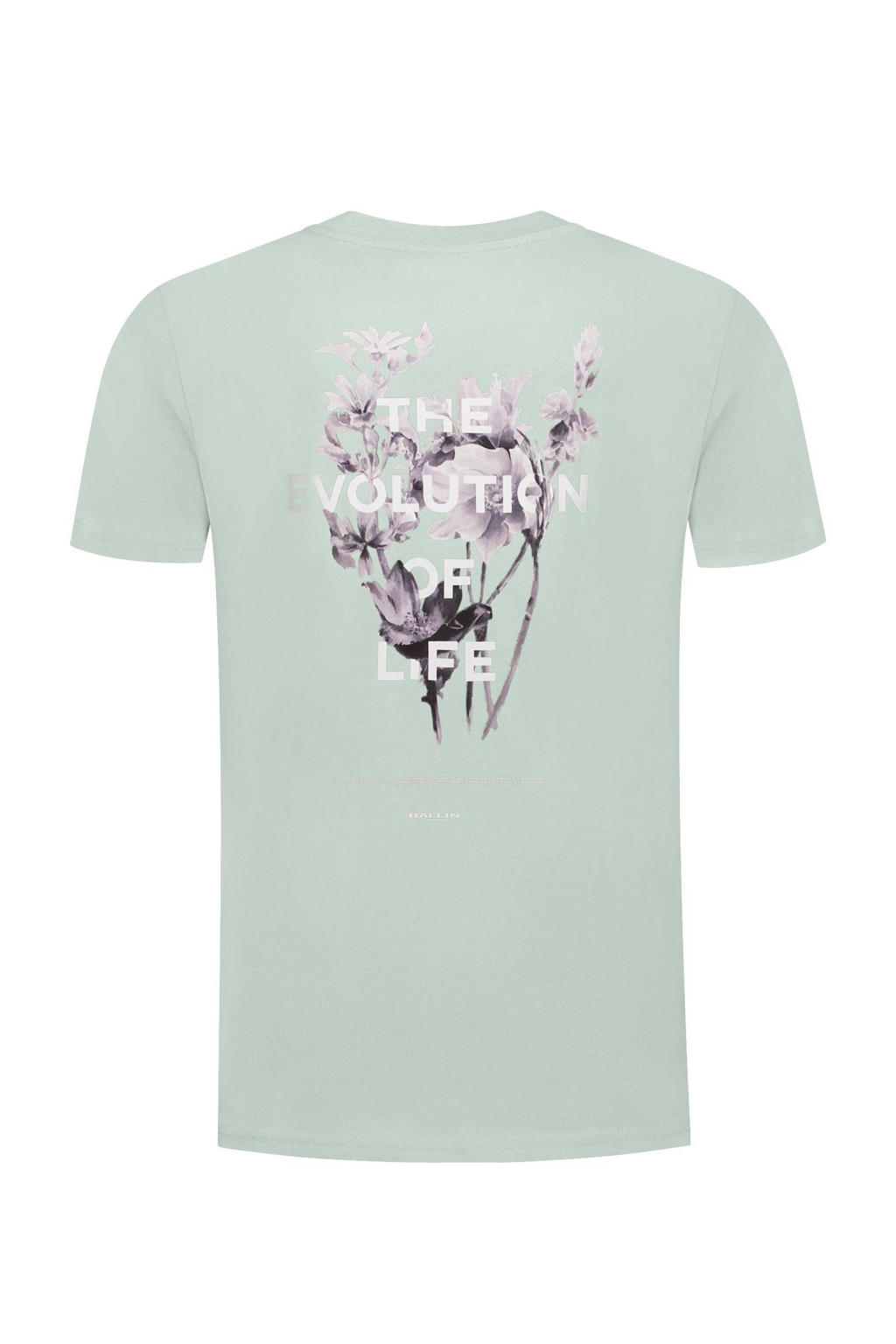 Lichtgroene heren Ballin T-shirt van katoen met backprint, korte mouwen en ronde hals