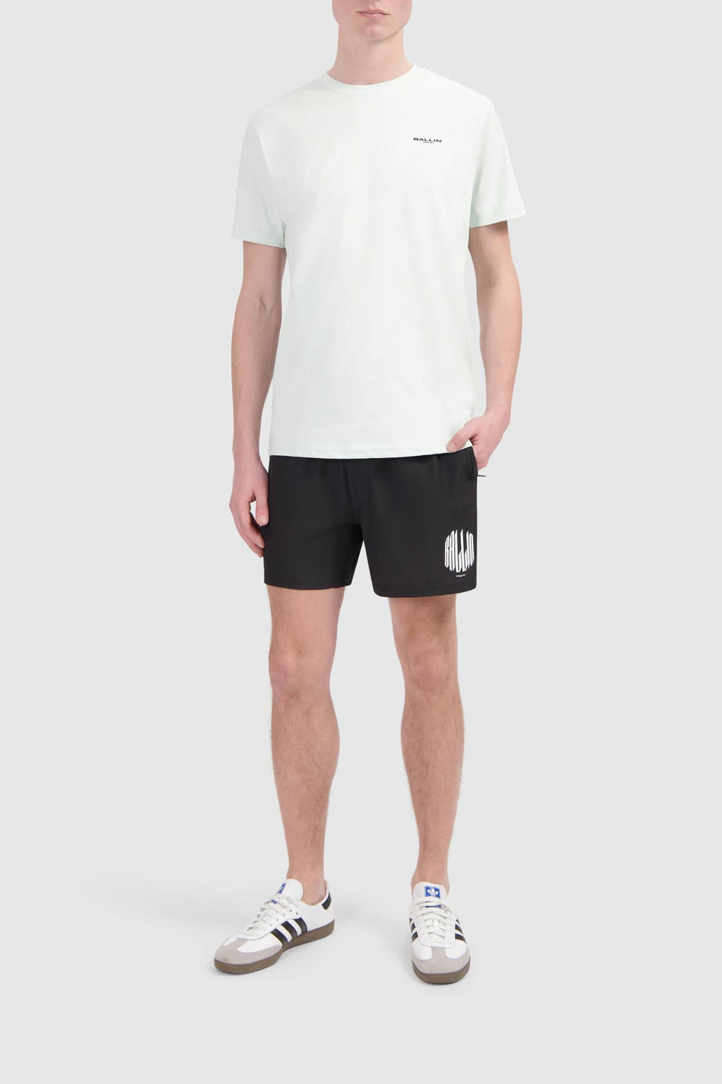 Mintgroene heren Ballin T-shirt van katoen met backprint, korte mouwen en ronde hals