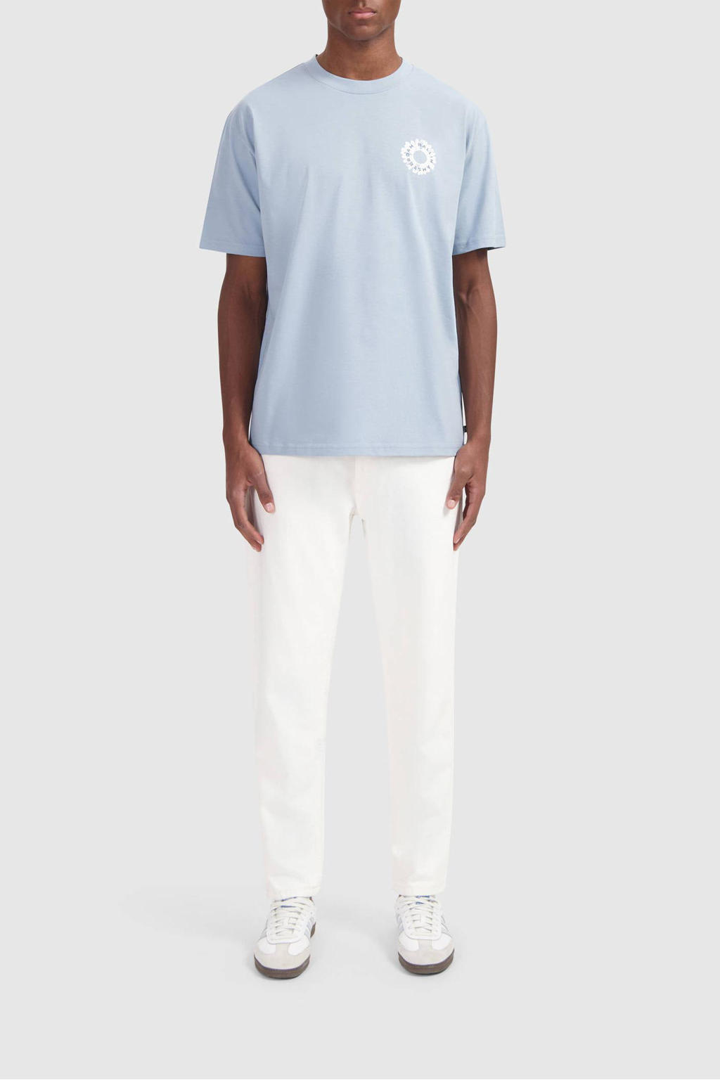 Blauwe heren Ballin T-shirt van katoen met backprint, korte mouwen en ronde hals