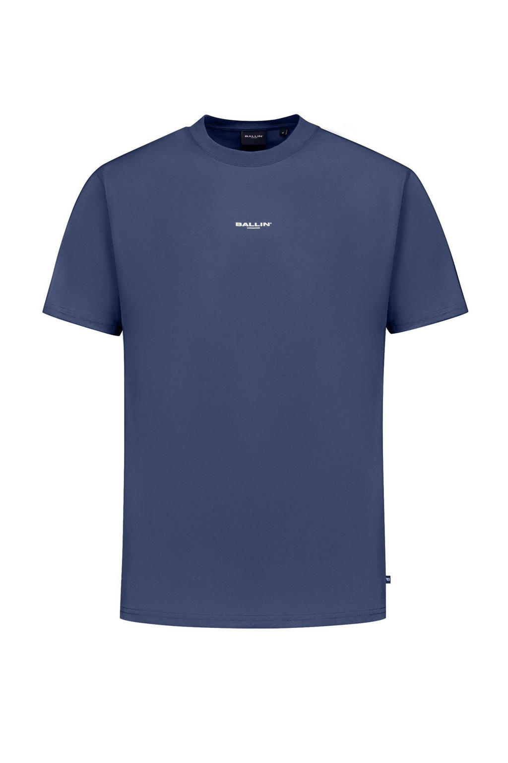 Donkerblauwe heren Ballin T-shirt van katoen met backprint, korte mouwen en ronde hals