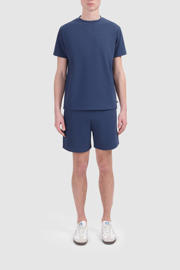 thumbnail: Donkerblauwe heren Ballin T-shirt van katoen met effen, korte mouwen en ronde hals