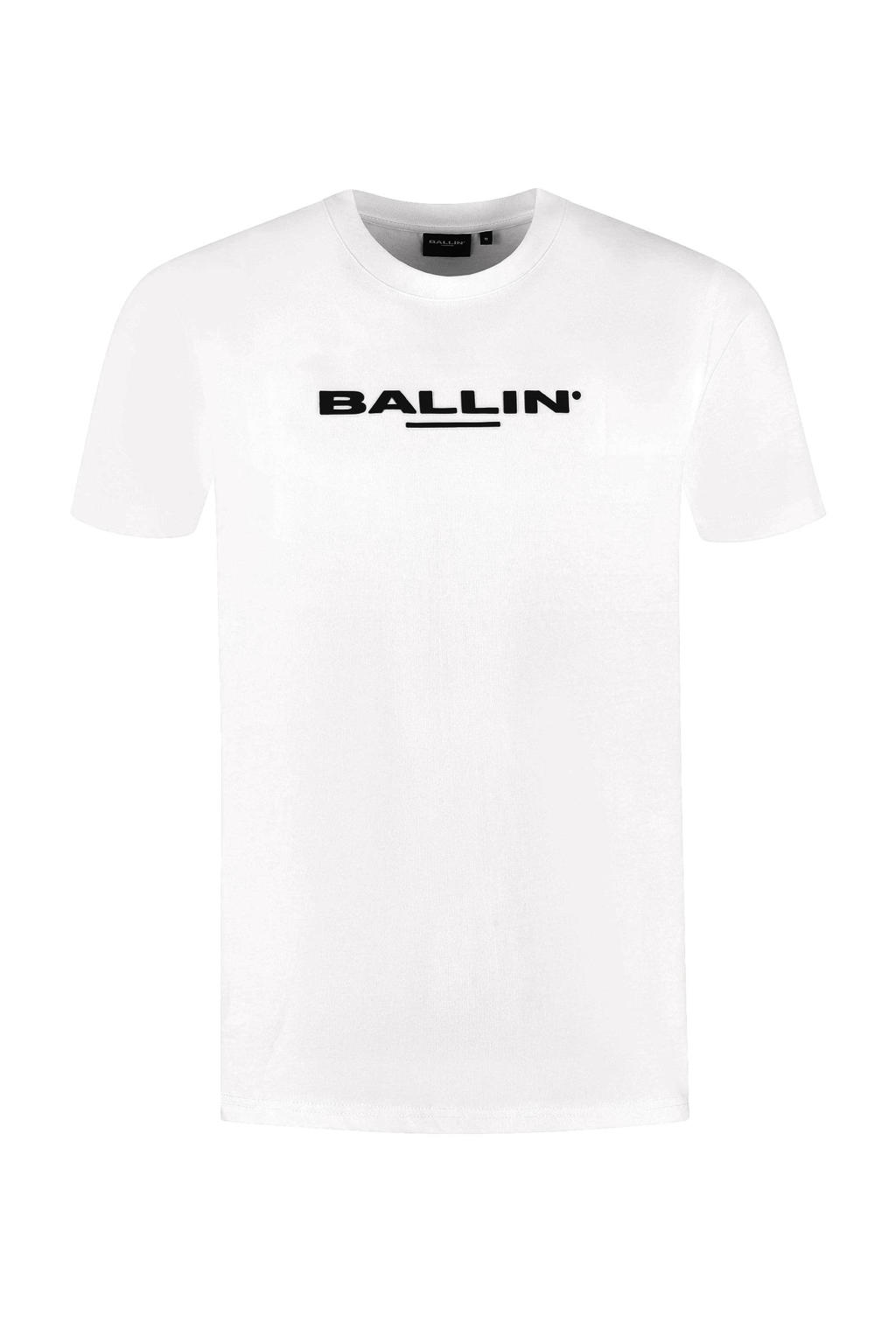 Witte heren Ballin T-shirt van katoen met logo dessin, korte mouwen en ronde hals