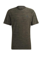 thumbnail: Groene heren adidas Performance sportshirt stretch van polyester met korte mouwen en ronde hals