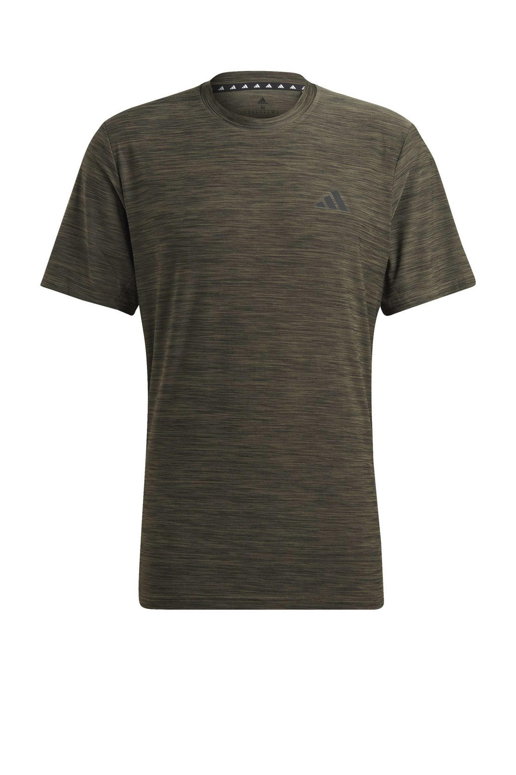 Groene heren adidas Performance sportshirt stretch van polyester met korte mouwen en ronde hals