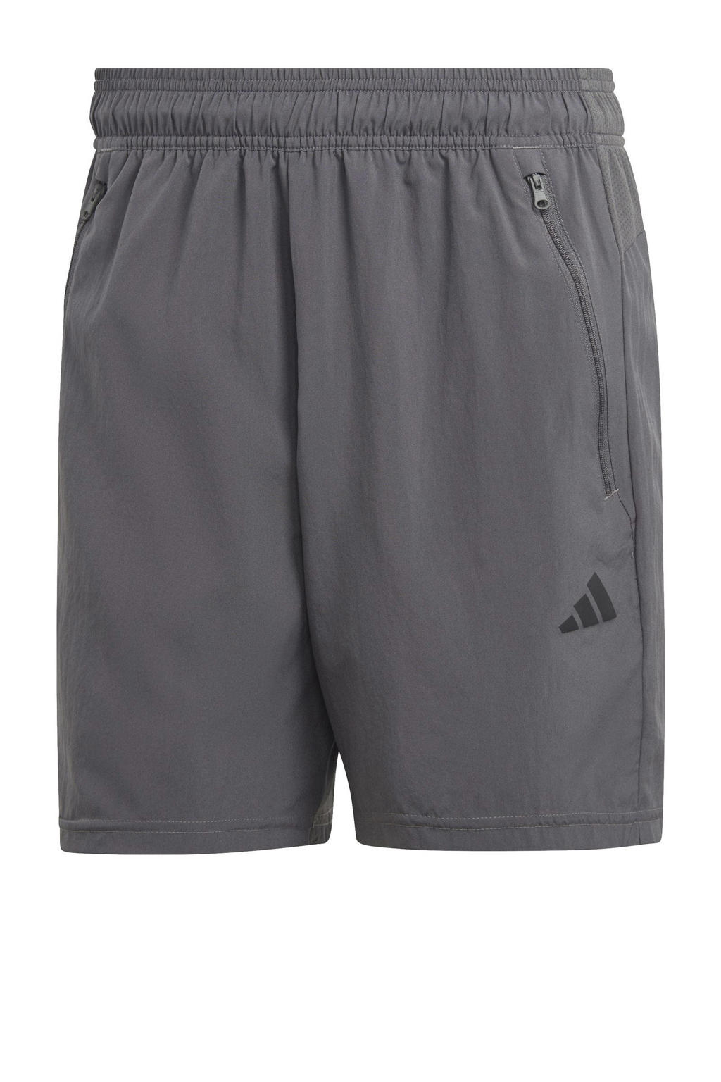 Grijze heren adidas Performance sportshort van polyester met regular fit, elastische tailleband met koord en effen