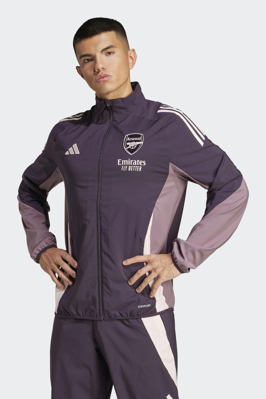 Donkerpaarse heren adidas Performance Senior Arsenal FC trainingsjack van polyester met lange mouwen, opstaande kraag en ritssluiting