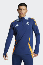 thumbnail: Blauwe heren adidas Performance Senior Real Madrid voetbalshirt van polyester met lange mouwen, opstaande kraag en halve rits
