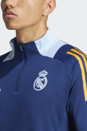 thumbnail: Blauwe heren adidas Performance voetbalshirt van polyester met lange mouwen, opstaande kraag en halve rits