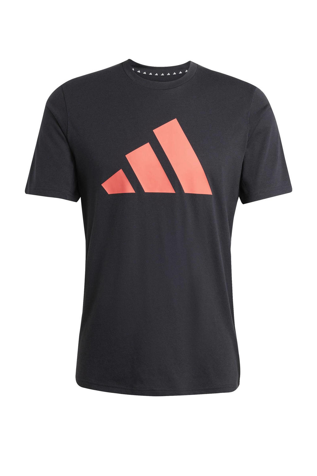 Zwart en rode heren adidas Performance sportshirt FR LOGO van polyester met korte mouwen en ronde hals