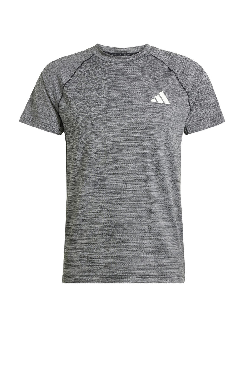 Zwarte heren adidas Performance sportshirt melange van polyester met korte mouwen en ronde hals