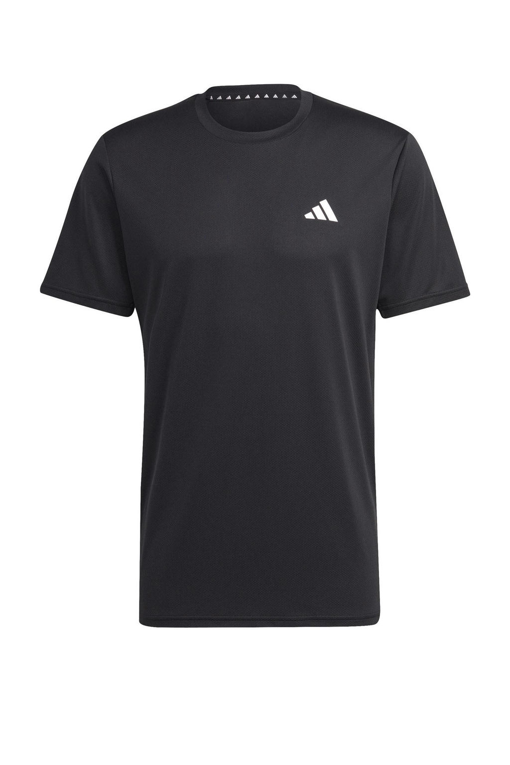 Zwarte heren adidas Performance sportshirt Base van polyester met korte mouwen en ronde hals
