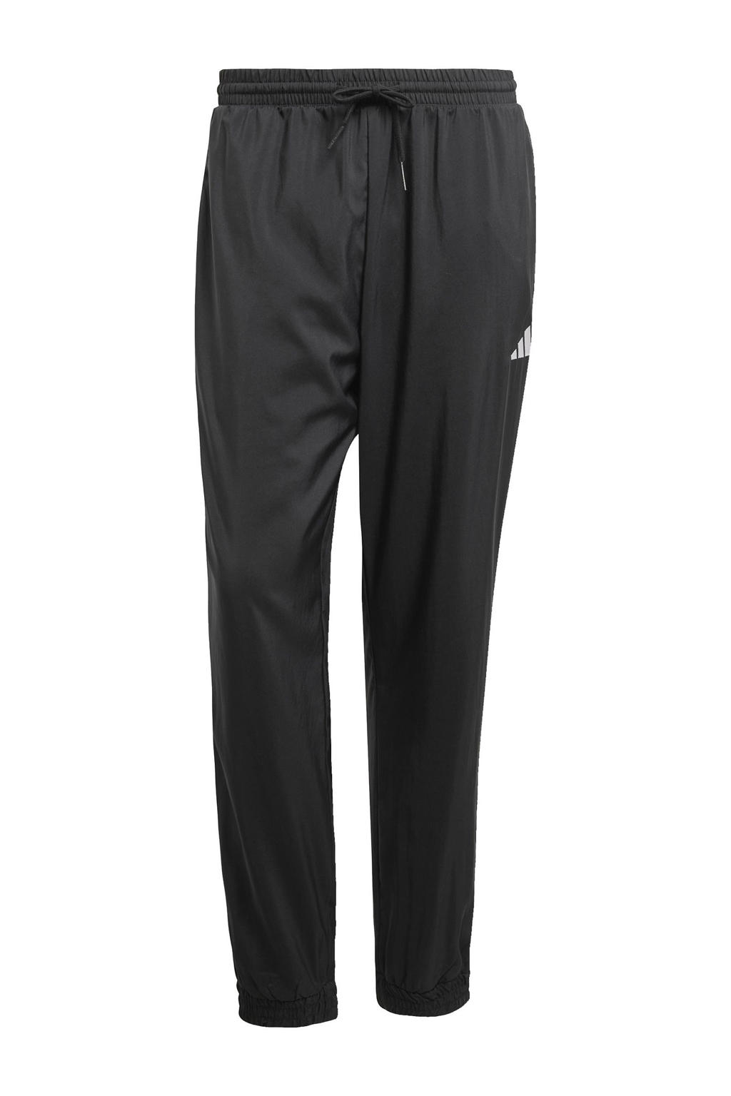 Zwarte heren adidas Sportswear joggingbroek van polyester met regular fit, elastische tailleband met koord en effen