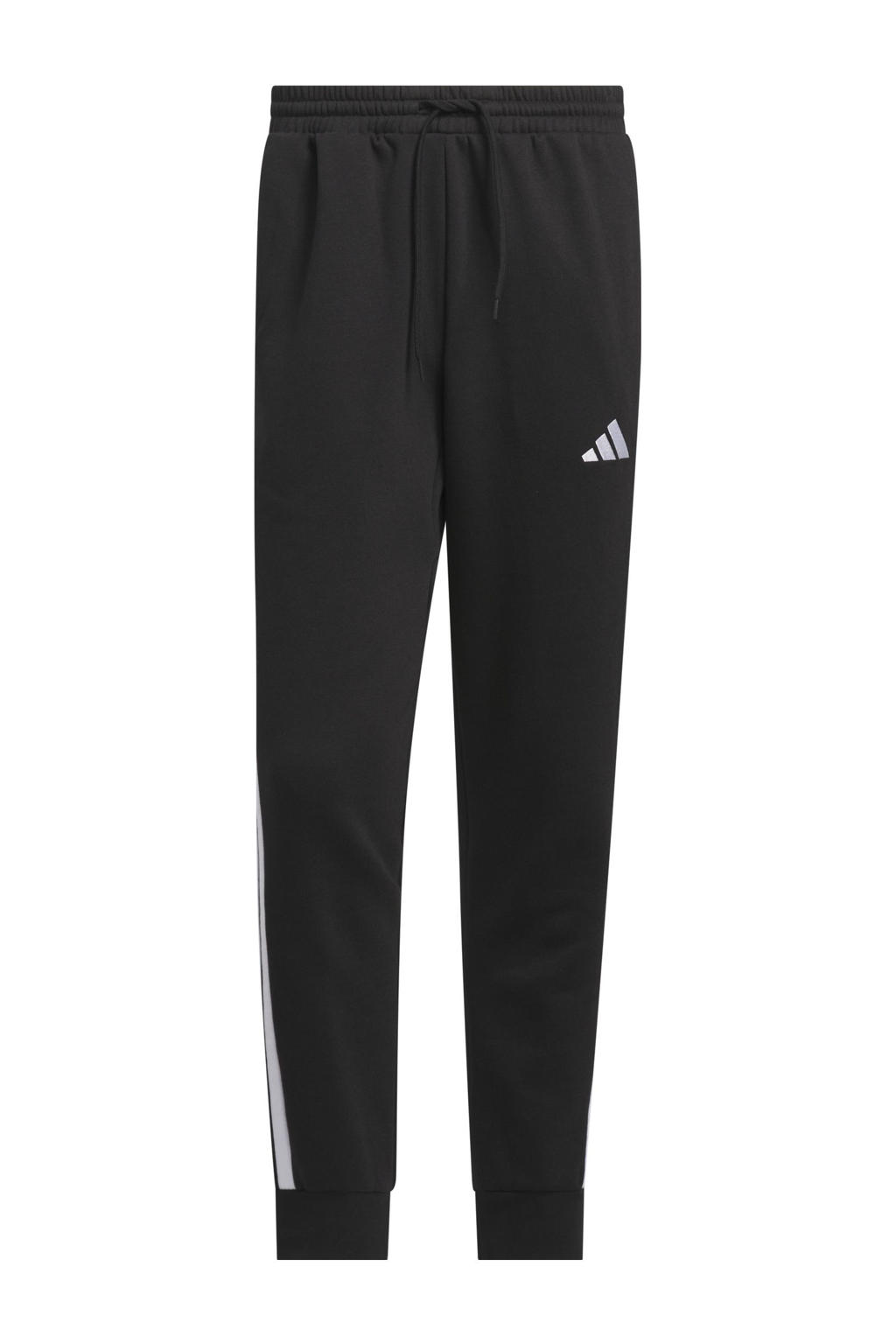 Zwarte heren adidas Sportswear fleece joggingbroek 3S van katoen met regular fit, elastische tailleband met koord en effen