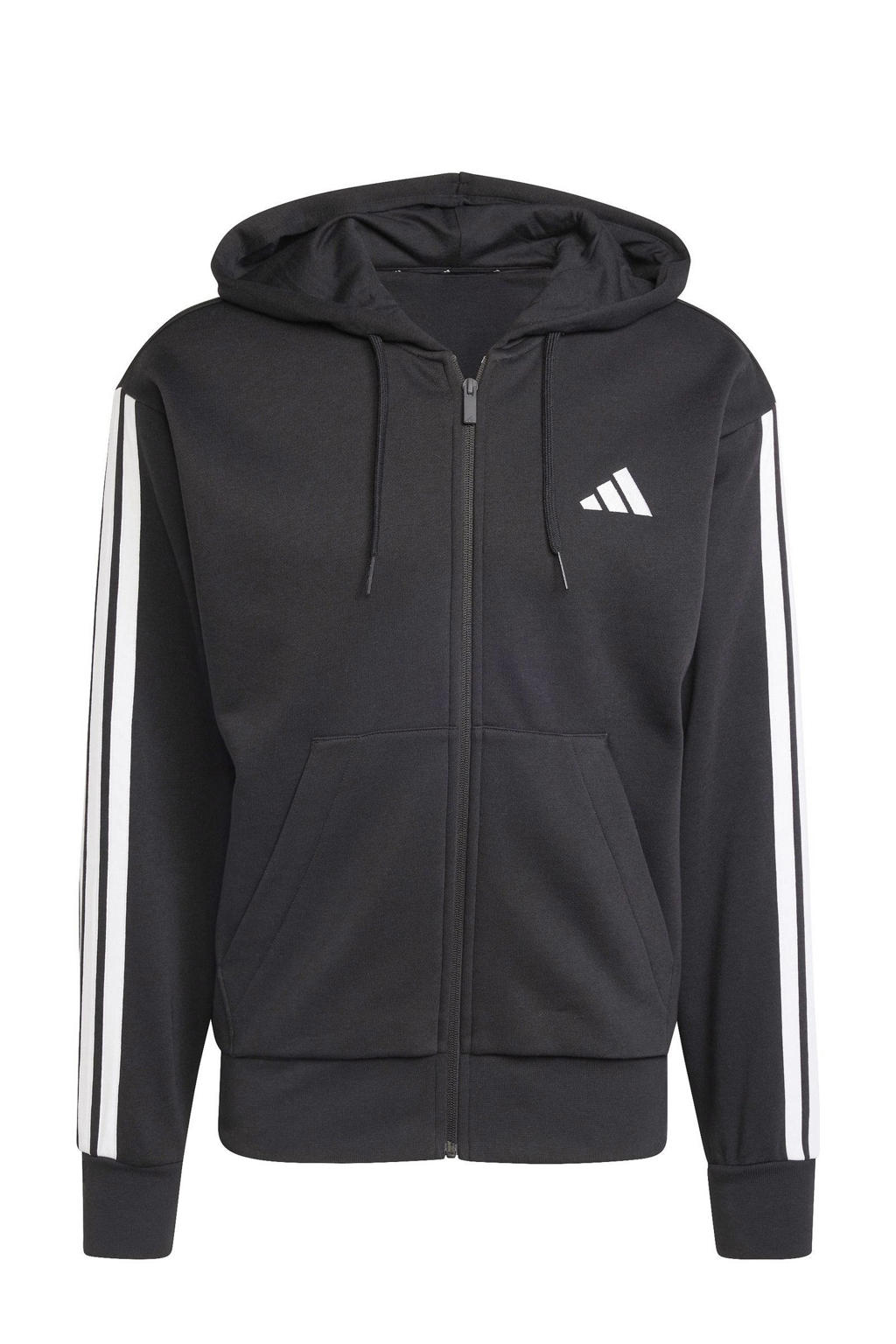 Zwart en witte heren adidas Sportswear sweatvest Essentials van katoen met effen, lange mouwen, capuchon en ritssluiting