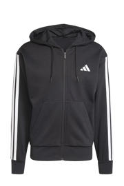 thumbnail: Zwart en witte heren adidas Sportswear sweatvest Essentials van katoen met effen, lange mouwen, capuchon en ritssluiting