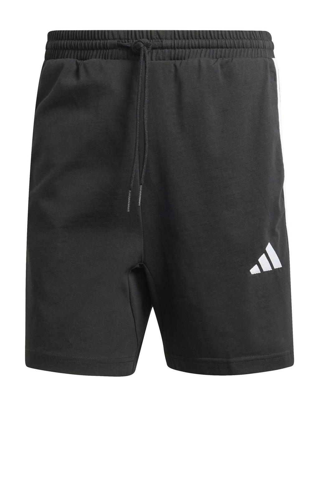 Zwarte heren adidas Sportswear short van katoen met regular fit, elastische tailleband met koord en effen