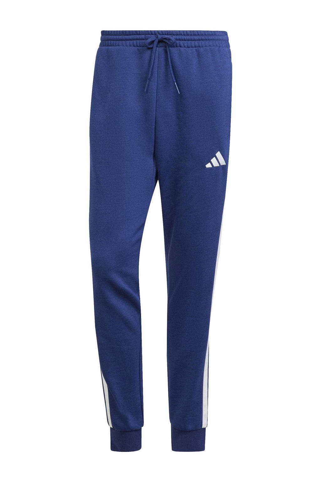 Blauwe heren adidas Sportswear fleece joggingbroek 3S van katoen met regular fit, elastische tailleband met koord en effen