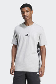 thumbnail: Grijs melange, grijs en zwarte heren adidas Sportswear T-shirt melange van katoen met logo dessin, korte mouwen en ronde hals