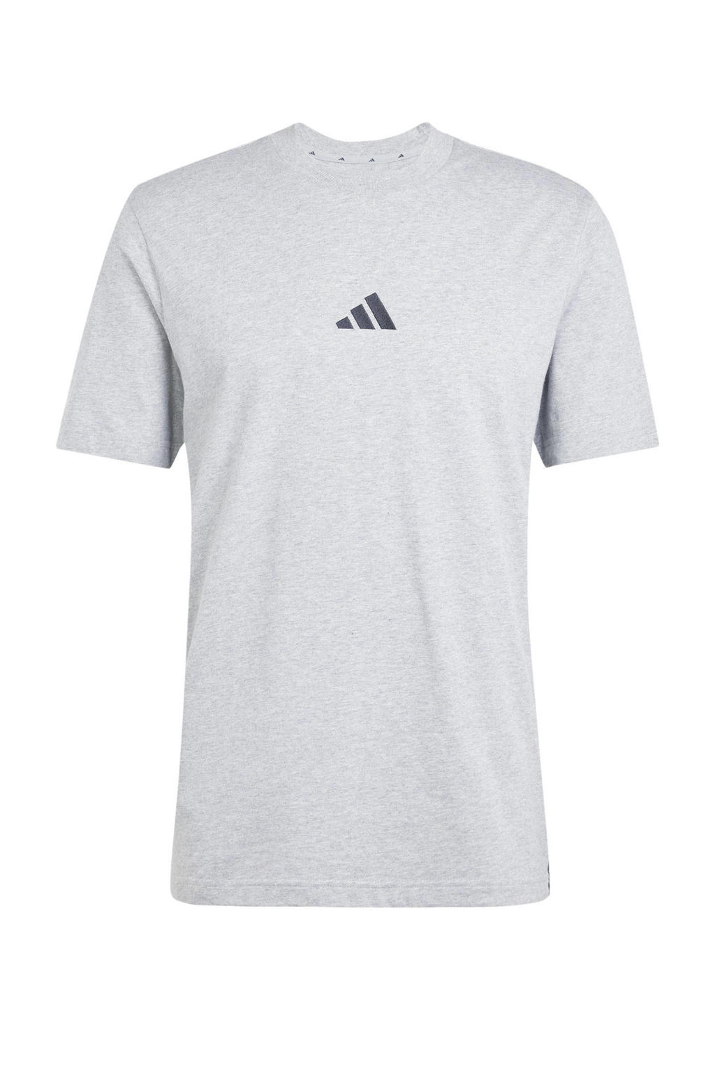 Grijs melange, grijs en zwarte heren adidas Sportswear T-shirt melange van katoen met logo dessin, korte mouwen en ronde hals