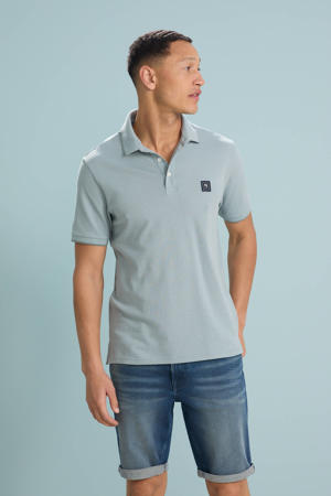 regular polo met ingebreid patroon lichtblauw