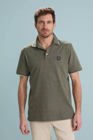 regular polo met ingebreid patroon kaki