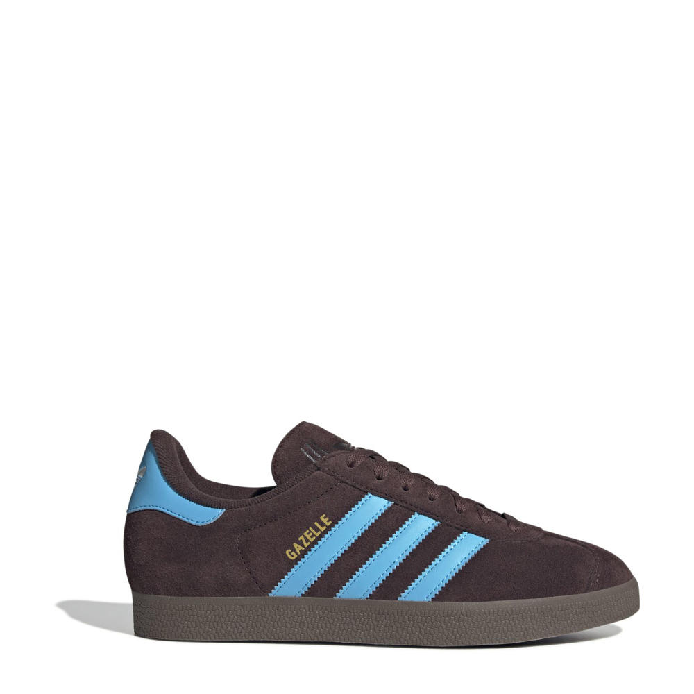 Donkerbruin en lichtblauwe unisex adidas Originals GAZELLE sneakers van suede/voering: mesh/voetbed: ortholite met veters en effen
