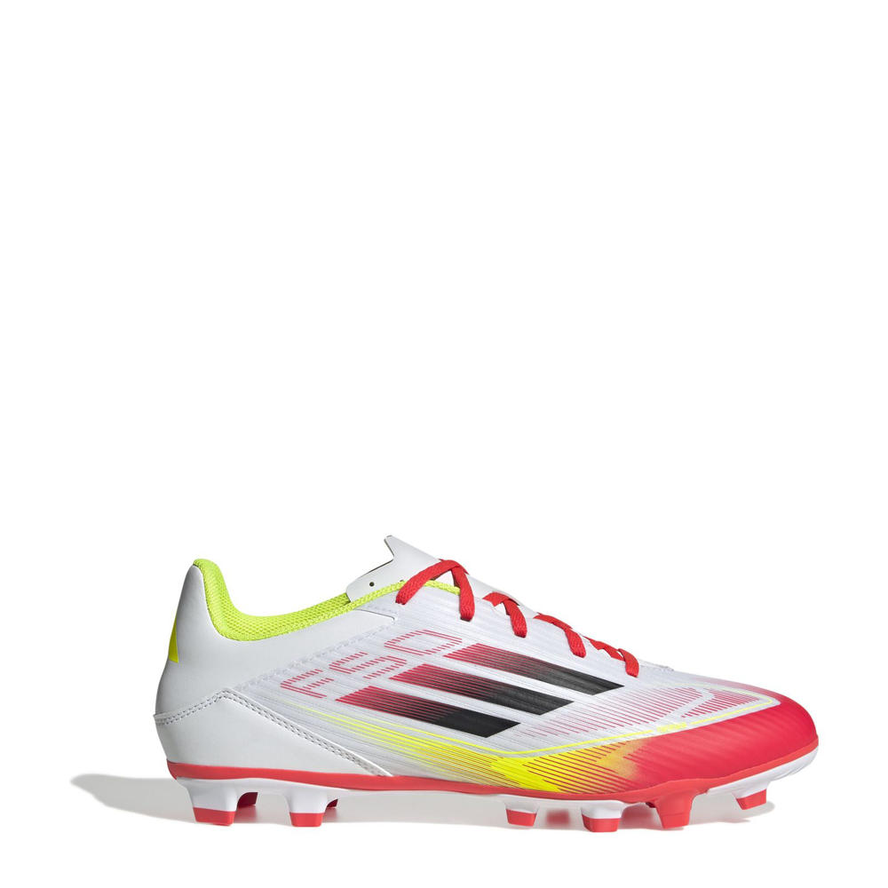Wit, rood en gele unisex adidas Performance F50 Club voetbalschoenen van imitatieleer met veters