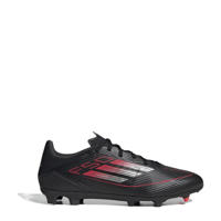 thumbnail: Zwart en antraciete unisex adidas Performance F50 League senior voetbalschoenen van imitatieleer/voering: mesh/voetbed: eva met veters