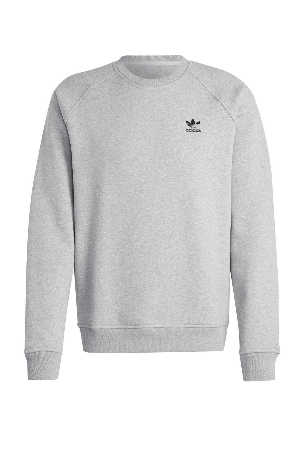 Grijs melange heren adidas Originals sweater Trefoil melange van fleece met logo dessin, lange mouwen en ronde hals
