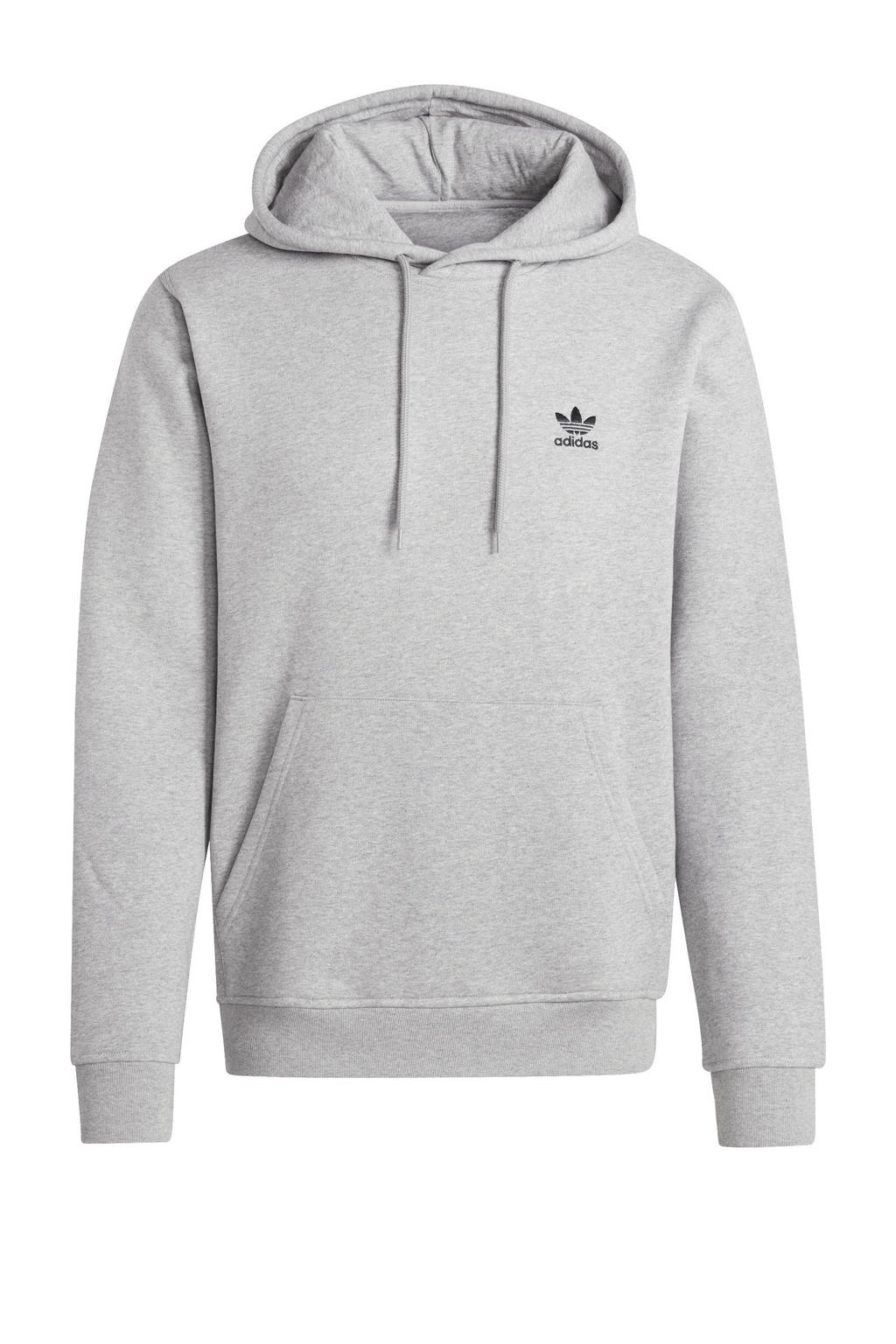 Grijs melange heren adidas Originals hoodie Trefoil melange van fleece met effen, lange mouwen en capuchon