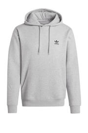 thumbnail: Grijs melange heren adidas Originals hoodie Trefoil melange van fleece met effen, lange mouwen en capuchon