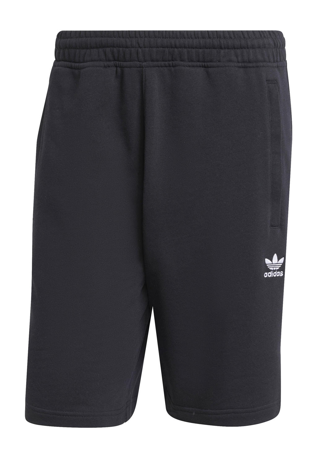 Zwarte heren adidas Originals short Essentials Trefoil van katoen met regular fit, elastische tailleband met koord en effen