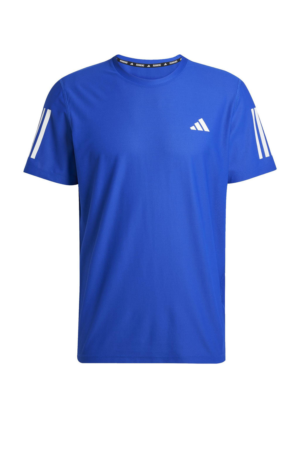 Blauwe heren adidas Performance hardloopshirt van polyester met effen, korte mouwen en ronde hals