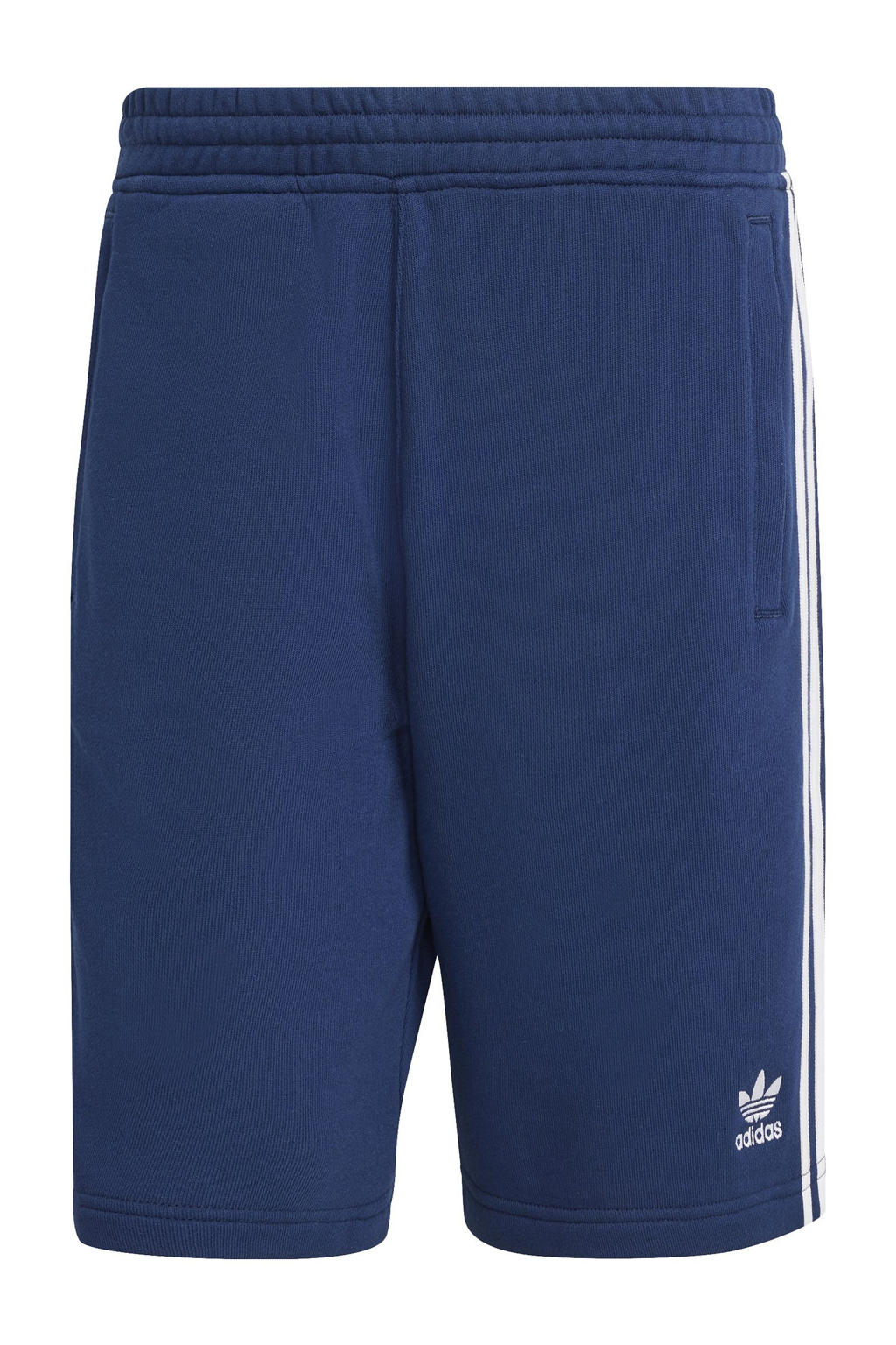 Donkerblauwe heren adidas Originals Adicolor 3-stripes short van katoen met straight fit, elastische tailleband met koord en logo dessin