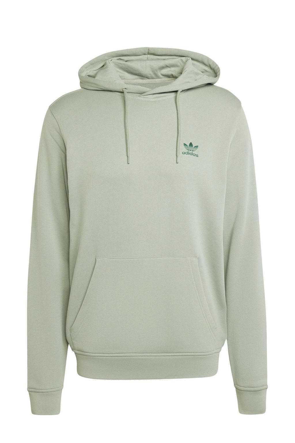 Lichtgroene heren adidas Originals Trefoil Essentials hoodie van katoen met effen, lange mouwen en capuchon
