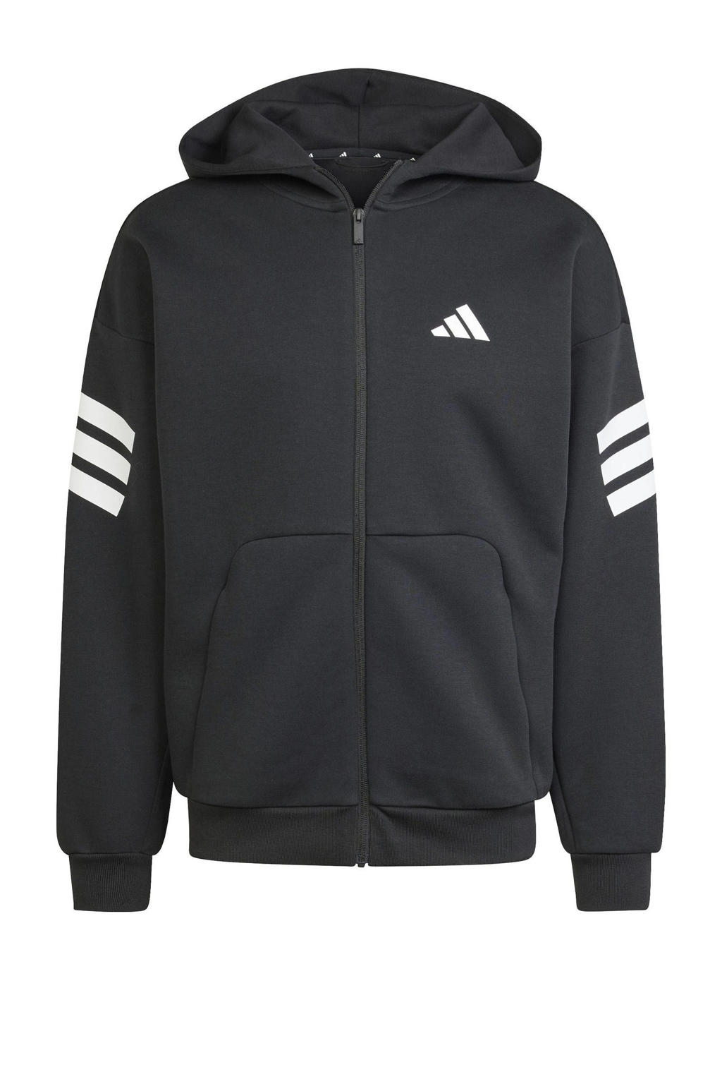 Zwart en witte heren adidas Sportswear sportvest van polyester met meerkleurige print, lange mouwen, ronde hals en ritssluiting