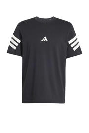 thumbnail: Zwarte heren adidas Sportswear T-shirt van katoen met meerkleurige print, korte mouwen, ronde hals en ritssluiting