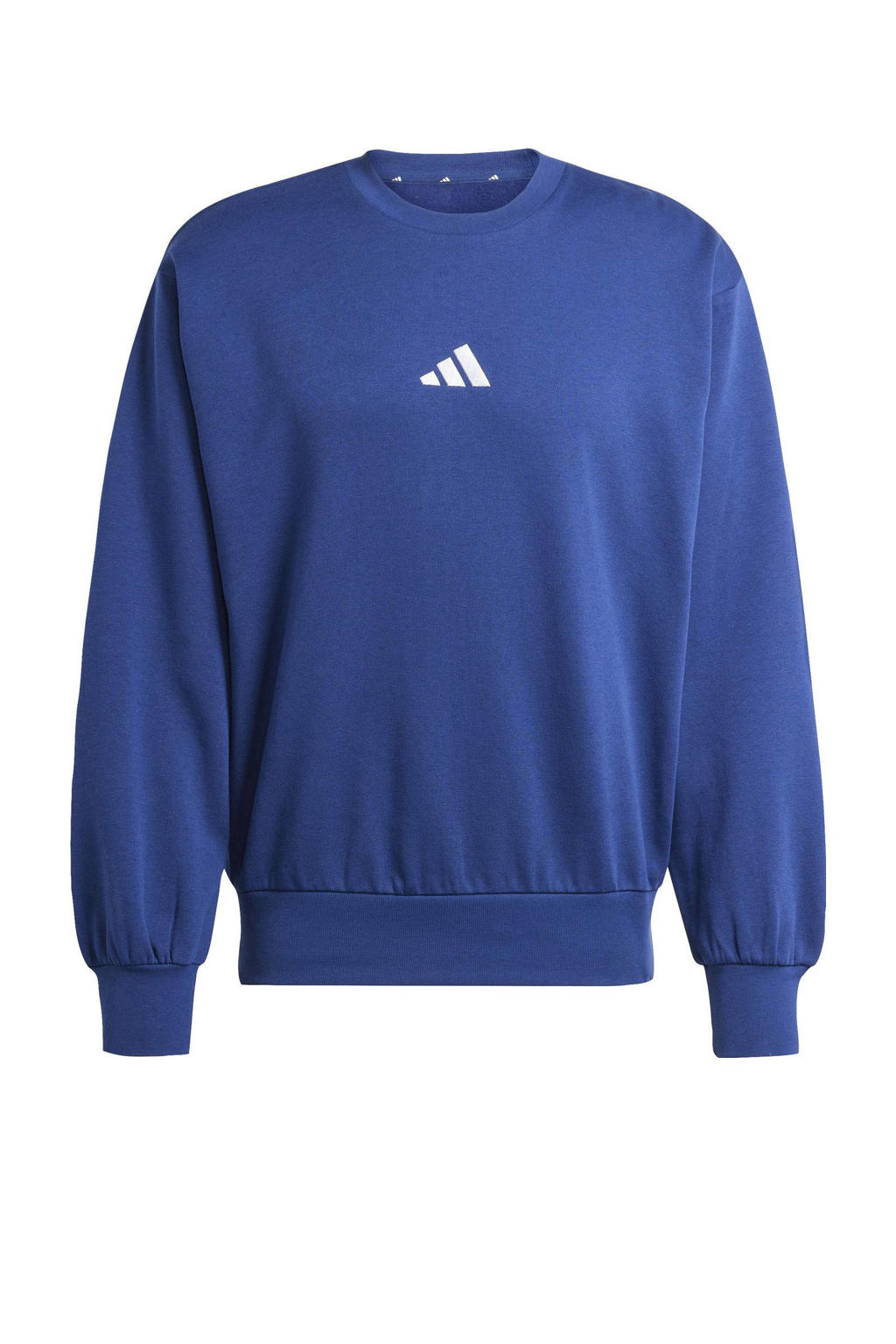 Blauwe heren adidas Sportswear sweater Feelcozy van katoen met logo dessin, lange mouwen en ronde hals