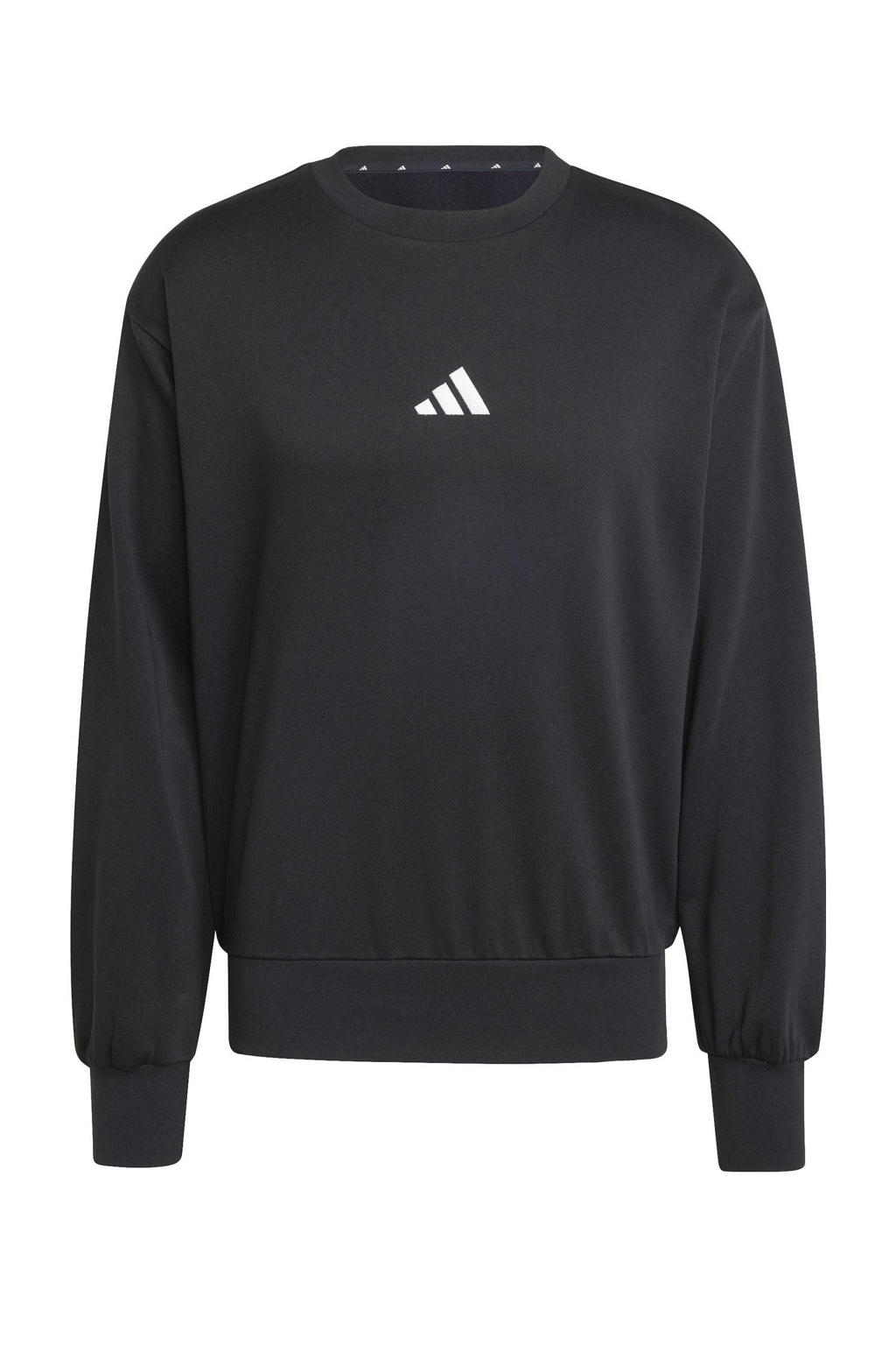 Zwarte heren adidas Sportswear sweater Feelcozy van katoen met logo dessin, lange mouwen en ronde hals