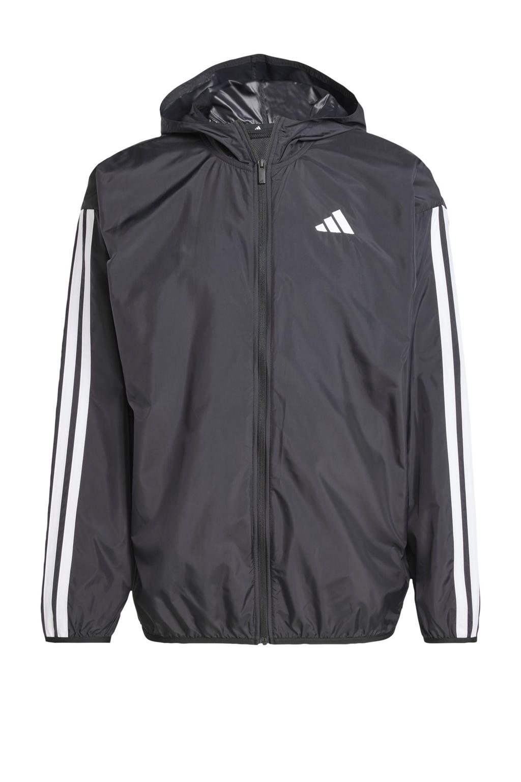 Zwart en witte heren adidas Sportswear windjack van polyester met effen, lange mouwen, capuchon en ritssluiting