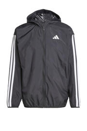 thumbnail: Zwart en witte heren adidas Sportswear windjack van polyester met effen, lange mouwen, capuchon en ritssluiting