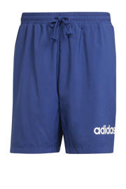 thumbnail: Blauw en witte heren adidas Sportswear short Essentials Linear van polyester met regular fit, regular waist en meerkleurige print