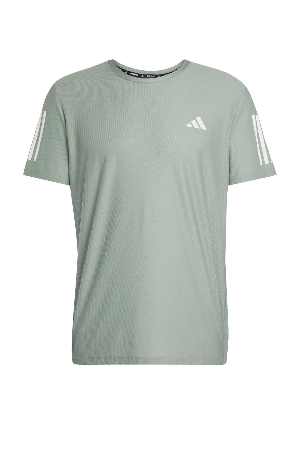 Lichtgroene heren adidas Performance hardloopshirt van polyester met effen, korte mouwen en ronde hals