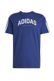 thumbnail: Blauwe heren adidas Sportswear T-shirt van katoen met logo dessin, korte mouwen en ronde hals